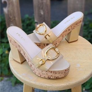 Prada Patent Leather W/ Platform Chucky Medium Heel Slide Sandal